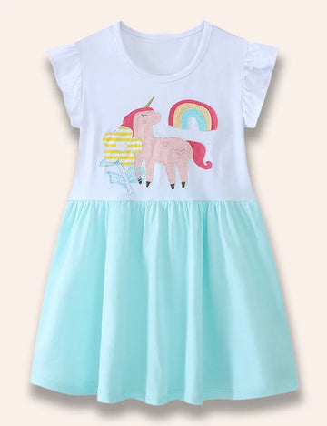 Cartoon Unicorn Appliqué Dress